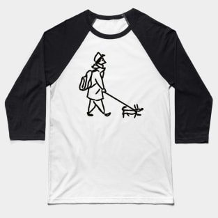 man and dog walking. simple hand drawn sketch. illustration by black liner Baseball T-Shirt